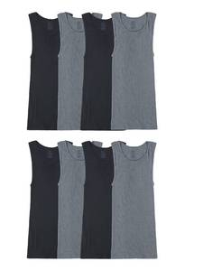 lot 4611 image: Fruit of the Loom Mens Lightweight Active Cotton Blend Undershirts, Tank - 8 Pack - BlackGrey, X-Large - Retail $48