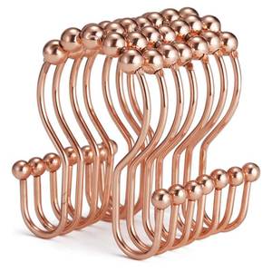 lot 4617 image: Goowin Shower Curtain Hooks, 12 Pcs Shower Curtain Rings, Stainless Steel Shower Curtain Hangers, Double Hook Shower Curtain Hooks, Smooth Sliding Anti-Drop Shower Rings for Curtain (Rose Gold) - Retail $8