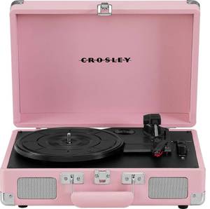 lot 4624 image: Crosley CR8005E-BH Cruiser Plus Vintage 3-Speed Bluetooth inOut Suitcase Vinyl Record Player Turntable, Blush - Retail $58