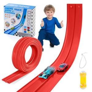 lot 4635 image: Nigwet Flexible Race Track for Kids - 15 Ft Flex Track Race Car Tracks with Car Ramp Toy, Fit for Monster Truck Track & Kids Play Cars, Race Tracks for Toddlers 1-3, Portable Racetrack (Red) - Retail $28