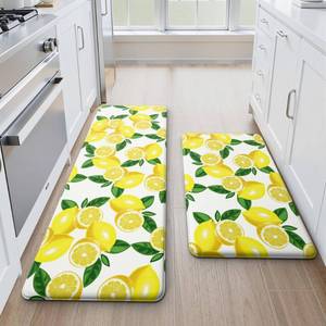 MAYHMYO Lemon Kitchen Mat Set of 2 - Anti Fatigue Mats for Kitchen Floor - Non Slip Cushioned Rugs for Standing - Lemon Decor (17.3"Ã29"+17.3"Ã47"-0.4") White - Retail: $30