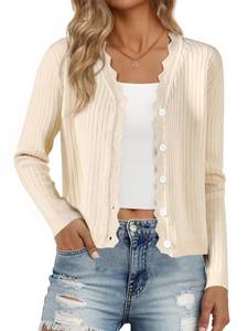 lot 4643 image: Allegra K Womens Long Sleeve V Neck Cardigan Lightweight Button Down Casual Knit Shrugs Sweater Large Apricot - Retail $24