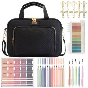 lot 4648 image: Bible Cover for Women Bible Case, Large Bible Bag, Bible Study Supplies Bible Journaling Kit Book Carrying Case with Bible Highlighters Tabs, Valentines Day Christian Gifts for Women (Black) - Retail $14
