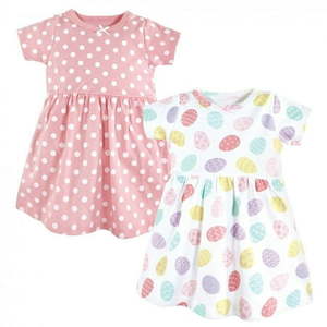 lot 4650 image: Hudson Baby Infant and Toddler Girl Cotton Dresses  Easter Eggs  5 Toddler - Retail $29