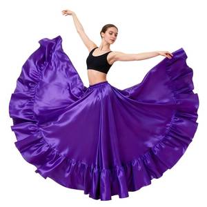 lot 4653 image: Satin Belly Dance Skirt for Women Maxi Midi Dress Circle Skirt Elastic Waist Stage Performance Holiday Party Dance Skirts(Purple) - Retail $26