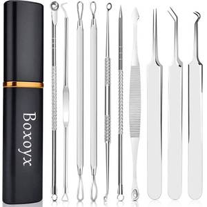 lot 4657 image: Pimple Popper Tool Kit - Boxoyx 10 Pcs Blackhead Remover Comedone Extractor Kit with Metal Case for Quick and Easy Removal of Pimples, Blackheads, Zit Removing, Forehead,Facial and Nose(Silver) - Retail $13