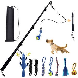 lot 4668 image: GRETMIX Flirt Pole for Dogs, Interactive Toys Tug-of-war for Dogs, Four-Section Retractable Adjustable Length, Chase Toys with Rope Chewing Sticks, for Outdoor Exercise & Training - Retail $36
