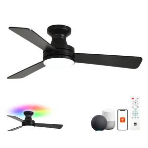 Orison Smart Ceiling Fans with Lights 42" Low Profile Flush Mount, RGB Backlight &amp; Dimmable LED, Alexa &amp; Google Compatible, 6-Speed Reversible, App &amp; Remote Control, Quiet &amp; Energy Saving, Black - Retail: $130