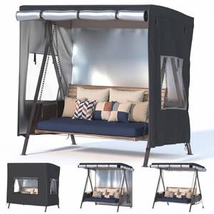 lot 4675 image: Outdoor Swing Cover with Windows, Waterproof Patio Swing Chair Cover Heavy Duty 420D Oxford Cloth, Roll Up Front &amp Side Panels, Use as Shelter Without Removing Cover, Black 68 L x45 W x61 H&nbsp