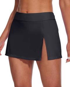 lot 4682 image: Holipick Womens Swim Skirt High Waist Bathing Suit Bottoms Side Slit Skirted Swimsuit Swim Skorts with Built-in Brief L Black - Retail $27