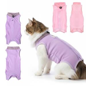 lot 4687 image: Elegaperma 2 Pcs Cat Body Suit Post Surgery, Anti Licking Surgical Suit for Cats, Breathable Cat Spay Recovery Suit Female, Spay Suit for Female Cat to Protect Wounds or Skin Care(Purple Pink,M) - Retail $9