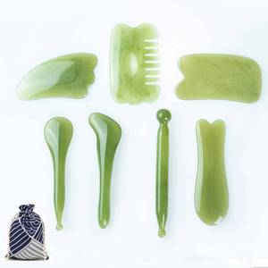 lot 4697 image: YUYONGTANG 7 Pieces Gua Sha Scraping Massage Tool,Natural Resin GuaSha Tool Massage Tools Set for Face Back and Neck Release,Reduce Muscle Pain,with Storage Bag (Green) - Retail $9