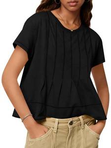lot 4699 image: Tankaneo Womens Babydoll Tops Short Sleeve Peplum Pleated Summer T-Shirts Casual Loose Fit Flowy Tshirts 2026 Black Large  - Retail $17