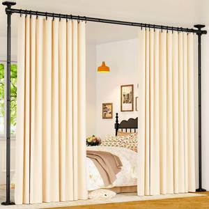 lot 4715 image: Goovilla Room Divider for Room Separation, Tension Curtain Rods No Drilling, 4-10ft(H) 28-70inch(W) Adjustable Temporary Privacy Wall Divider, Heavy Duty Freestanding Space Partition Separator, Black - Retail $33