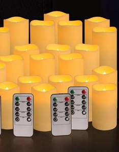 lot 4746 image: YOROXRG Set of 24 Waterproof Outdoor Flameless Candles, LED Candles with 3 Remote and Timer,(H 4 5 6 x D 2.2),for Halloween Wedding Festive  - Retail $32