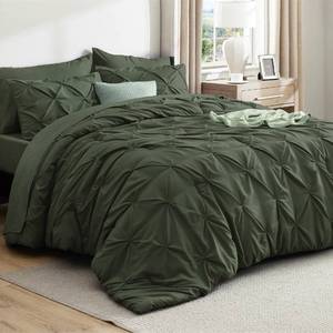 lot 4756 image: Bedsure California King Comforter Set Olive Green - Bed in a Bag Cal King Bedding Set 7 PCS, GentleSoft Bed Set Gift for Family, All Season Down Alternative Comforter with Sheets, Pillowcases & Shams - Retail $82