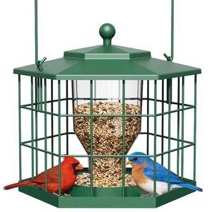 lot 4758 image: Birdream Squirrel Proof Bird Feeders for Outdoor Hanging, Metal Cage Bird Feeder with Rain Proof Covered for Wildbirds Bluebird Finches, Green - Retail $32