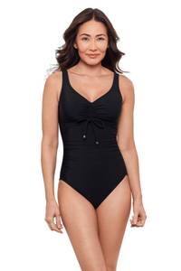 lot 4760 image: Aqua Green Womens Tummy Control Cinched V-Neck Side Shirred One Piece Swimsuit, Black, Medium - Retail $35