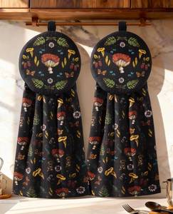 lot 4777 image: Miss Adola Cotton Hanging Hand Towels - 2pcs Hand Drying Towels for Kitchen Bathroom with Hanging Loop Cute Decorative Soft Terry Cloth Kitchen Towel with Mushroom Design for Housewarming Gifts - Retail $16