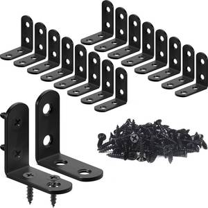 lot 4779 image: 18PCS L Bracket Corner Bracket, FATLODA Stainless Steel L Brackets for Shelves, Black Small Right Angle Bracket, Metal Corner Brace for Wood Furniture Cabinet Chair with 72PCS Screws (1.57x1.57 in) - Retail $7