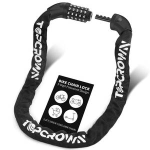 lot 4781 image: Topcrown Bike Chain Lock 3.2Ft Long High Security Heavy Duty Anti Theft, 5 Digit Combination Resettable Keyless Bicycle Lock for BikeElectric ScooterEbikeMotorcycle(Black) - Retail $12