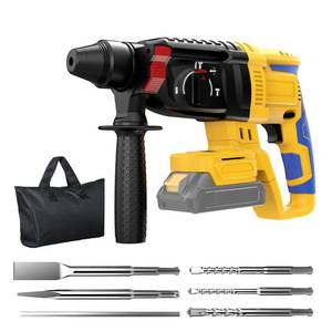 lot 4789 image: SDS Cordless Rotary Hammer Drill Compatible with Dewalt 20V Battery(NO Battery) Brushless Motor, Safety Clutch, 4 Functions with 5 Drills and Carrying Bag for ConcreteMasonryWoodMetal - Retail $79