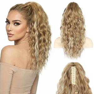 lot 4791 image: 18 Inch Ponytail Extension - Clip in Ponytail Hair Extensions, Wavy Pony Tails Hair Extensions, Synthetic Claw Clip Ponytail Extension for Women (Color Medium Blonde with Beige Blonde Highlights) - Retail $16