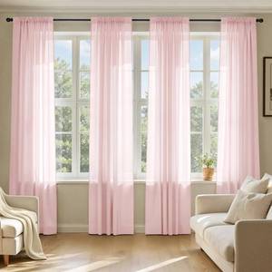 lot 4799 image: MIULEE Blush Pink Sheer Curtains 84 Inches Long, 4 Panels Set, Light Filtering Rod Pocket Voile Drapes for Living Room and Bedroom, Airy Soft Fabric Window Treatments, 42 x 84 Inches - Retail $21