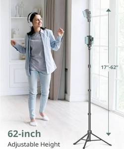 lot 57820 image: 62 Phone Tripod & Selfie Stick, Extendable Cell Phone Tripod Stand and Phone Holder, Compatible with iPhone Android Phone, Camera - Retail $20