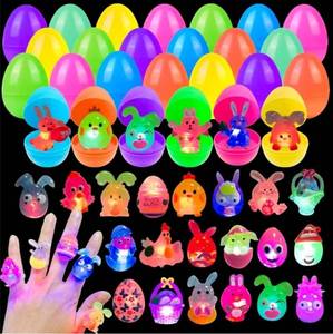 lot 57822 image: 24 Pack Prefilled Easter Eggs with 3D Finger Lights Up Rings Toys Grow in the Dark Great for Kids Girls Boys Easter Basket Stuffers Party Favors Eggs Fillers (Easter) - Retail $20