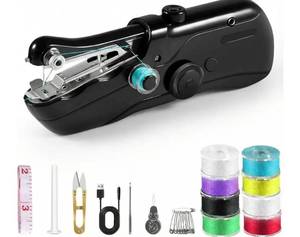 lot 57823 image: Portable Handheld Sewing Machine for Adults - Mini Hand Held Sewing Stitching Machine for Beginners - Small Electric Cordless for Quick Fabric Home Travel Clothes Pants DIY Fabric Denim (Black) - Retail $28