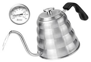 lot 57827 image: Gooseneck Kettle for Manual Drip Coffee & Tea 40oz Stainless Steel Pour Over Coffee Kettle with Thermometer Tea Kettle for Stovetop,1200ml,6 Cup,Silver,1Pack - Retail $21