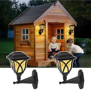 lot 57828 image: TISEJOY Solar Wall Lantern Outdoor Playhouse Light, Waterproof Decorative Solar Powered for Playground, Tree House, Storage Shed, Dog House, Garden Wall, Fence, Backyard, Outdoor Accessories (2 Pack) - Retail $25
