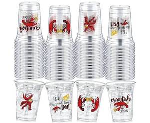 lot 57829 image: 48 Pcs Crawfish Cups Bulk, 12 oz Clear Plastic Tumblers, Birthday Party Cups for Crawfish Boil, Seafood, Summer Outdoor, Mint Julep Party Supplies Seafood Favors Gift - Retail $18