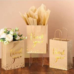 lot 57830 image: 12 Pcs Thank You Gift Bags with Tissue Paper Gold Polka Dots Thank You Bags with Handle Party Favor for Wedding Birthday Baby Shower Business Shopping(Kraft Color) - Retail $15
