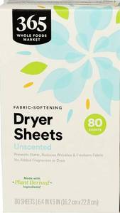 lot 57840 image: (487)365 by Whole Foods Market, Fabric-Softening Dryer Sheets, Unscented, 80 Count - Retail $6