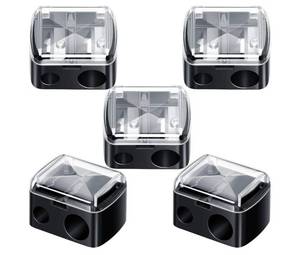 lot 57842 image: 5 Pack Makeup Pencil Sharpener Plastic Lip Liner Pencil Eyeliner Sharpener Dual Holes Cosmetic Manual Tools for Eyeliner(Matte Black, Classic) - Retail $8