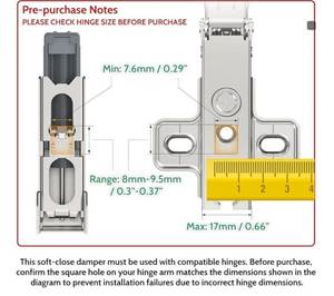 lot 57843 image: Cabinet Hinge Damper(Pack of 9),Straight Arm Full Overlay Hinge for Doors, Nickel Finish use for Blum 973A0500.01x20 973A - Retail $23