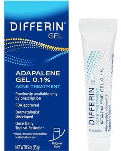 lot 57847 image: Differin Acne Treatment Gel, 30 Day Supply, Retinoid Treatment for Face with 0.1% Adapalene, Gentle Skin Care for Acne Prone Sensitive Skin, 15g Tube (Packaging May Vary) - Retail $14