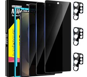 lot 57893 image: 3 Pack Privacy Screen Protector for Samsung Galaxy S25 Ultra Tempered Glass with 3 Pack Camera Lens Protector, Ultra 9H Accessories Support Fingerprint Unlock Black - Retail $13