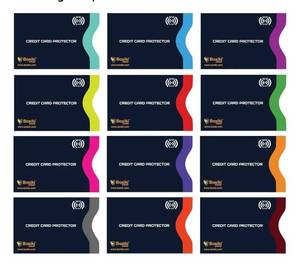 lot 57903 image: Travel RFID Blocking Sleeves, Set with Color Coding  Identity Theft Prevention RFID Blocking Envelopes Set of 12 Credit Card Sleeves (Navy Blue) - Retail $10