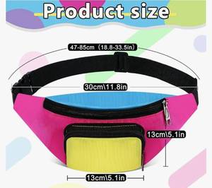 lot 57907 image: 80s 90s Neon Fanny Pack for Women Men 2 Pockets Neon Waist Belt Bags, Halloween Party Vintage Rave Hip Hop Accessories(Pink Bottom) - Retail $12