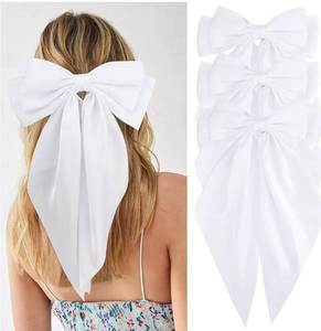 lot 57910 image: VELSCRUN Hair Bows for Women, 3Pcs Natural White Hair Clips, Big Hair Bows in Silky Satin, Oversized Long Tail Hair Barrettes, Hair Accessories, Christmas Gifts - Retail $7