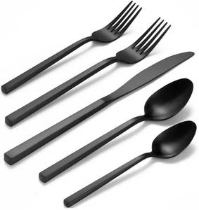 lot 57921 image: Alata Cube Black 19-Piece Forged Silverware Set Stainless Steel Flatware Set, Service for 4, Matte Satin Polished Cutlery Set, Dishwasher Safe(Missing 1 Big Fork) - Retail $65