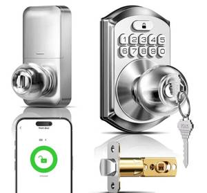 TEEHO TE018 Smart Door Knob with Keypad, App Control, Keyless Entry Digital Door Lock with Handle, Remote Share One-Time Code, Auto Lock, Easy Installation for Front Door, Bedroom, Rental, Satin Nickel - Retail: $90