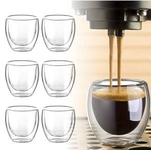 lot 57927 image: 6pcs Double Wall Espresso Cups, 3 Ounce Glass Coffee Mugs, Clear Espresso Shots, Insulated Small Demitasse Cups for Cappuccino Latte Tea(COLORTransparent) - Retail $15