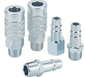 lot 57934 image: 12 Air Hose Fittings Set, High Flow 2PCS IM Industrial Type Coupler with 12 MNPT, 3PCS Plugs with 12 NPT, 5PCS Steel Air Compressor Accessories Quick Connect Fittings 300PSI - Retail $25