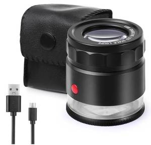 lot 57935 image: 30X Loupe Magnifier, USB Rechargeable 8 Lights Portable Eye Loupe Sewing Magnifying Glass for Watches, Jewelry, Coins, Currency, Stamps - Retail $21