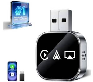 lot 57944 image: Wireless Carplay Mirror Link Adapter for Apple 3 in 1 Bluetooth Mirroring iOS Phone to Car Screen Adapter 2026 Wired to Wireless Portable USB Car Play Screen Connector for iPhone to Watch Movies - Retail $25