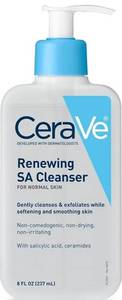 lot 57958 image: CeraVe Renewing Salicylic Acid Cleanser, Formulated With Hyaluronic Acid, Niacinamide, & Ceramides, Gentle BHA Exfoliating Face Wash Smooths & Softens Skin, Non Comedogenic & Fragrance Free, 8 Ounce - Retail $16